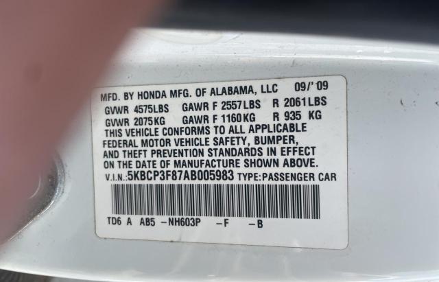 5KBCP3F87AB005983 - 2010 HONDA ACCORD EXL WHITE photo 10