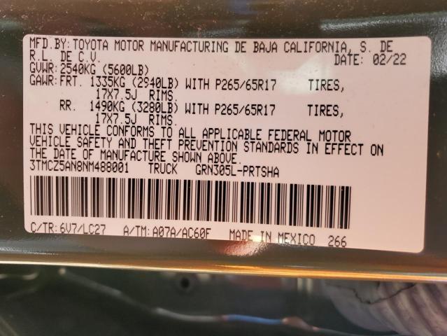 3TMCZ5AN8NM488001 - 2022 TOYOTA TACOMA DOUBLE CAB GREEN photo 13
