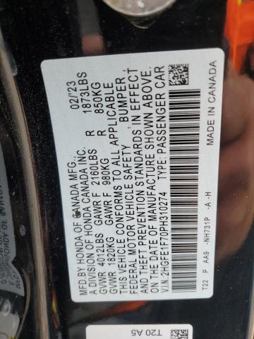 2HGFE1F70PH310274 - 2023 HONDA CIVIC EX 黑色 照片 12