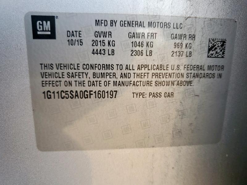 1G11C5SA0GF160197 - 2016 CHEVROLET MALIBU LIMITED LT ვერცხლისფერი ფოტო 12