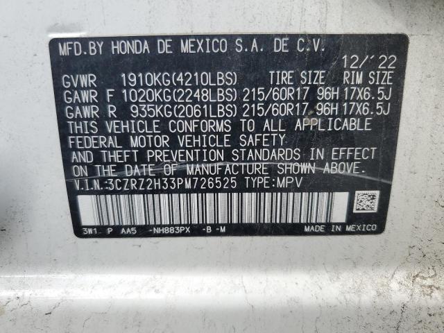 3CZRZ2H33PM726525 - 2023 HONDA HR-V LX Weiß Foto 13