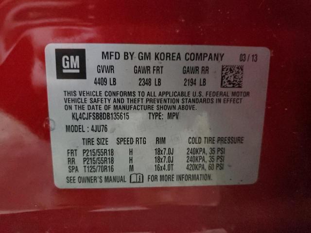 KL4CJFSB8DB135615 - 2013 BUICK ENCORE CONVENIENCE 勃艮第红 照片 13