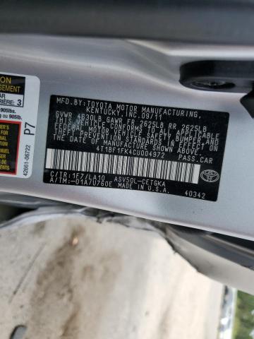 4T1BF1FK4CU004972 - 2012 TOYOTA CAMRY BASE Күміс фото 12