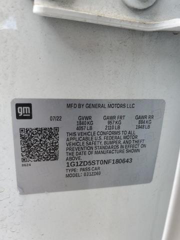 1G1ZD5ST0NF180643 - 2022 CHEVROLET MALIBU LT WHITE photo 12