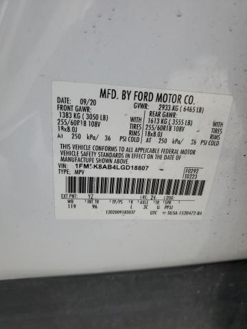 1FM5K8AB4LGD18807 - 2020 FORD EXPLORER POLICE INTERCEPTOR Սպիտակ լուսանկար 13