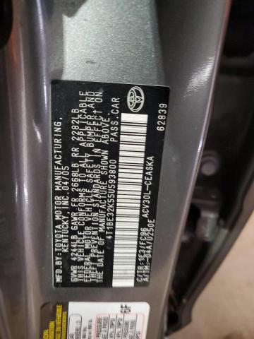 4T1BE32K55U593800 - 2005 TOYOTA CAMRY LE GRAY photo 12