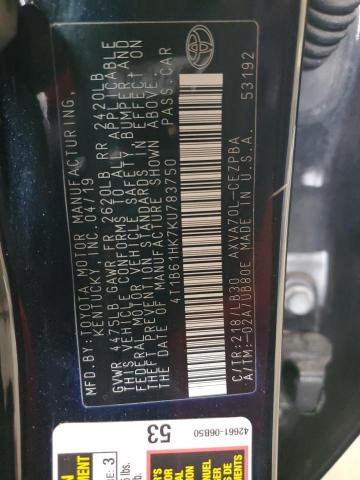 4T1B61HK7KU783750 - 2019 TOYOTA CAMRY XSE 黑色 照片 13