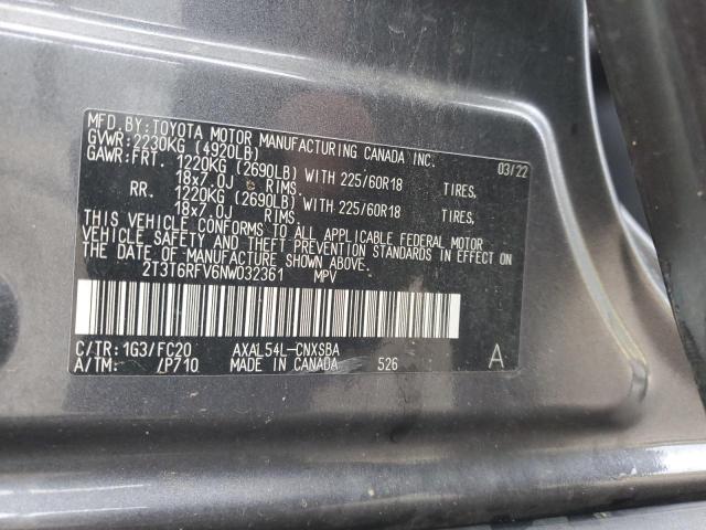 2T3T6RFV6NW032361 - 2022 TOYOTA RAV4 SE 灰色 照片 12