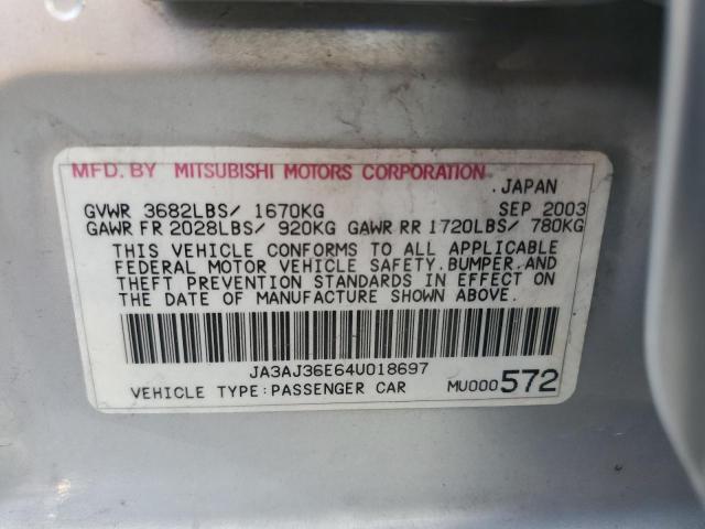 JA3AJ36E64U018697 - 2004 MITSUBISHI LANCER LS SILVER photo 12