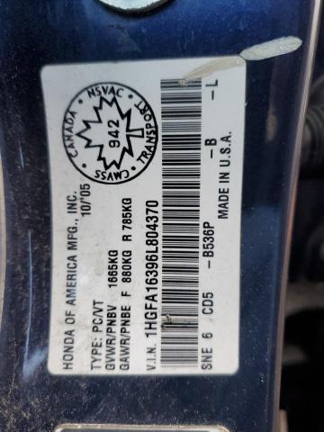 1HGFA16396L804370 - 2006 HONDA CIVIC DX VP Mavi foto 13