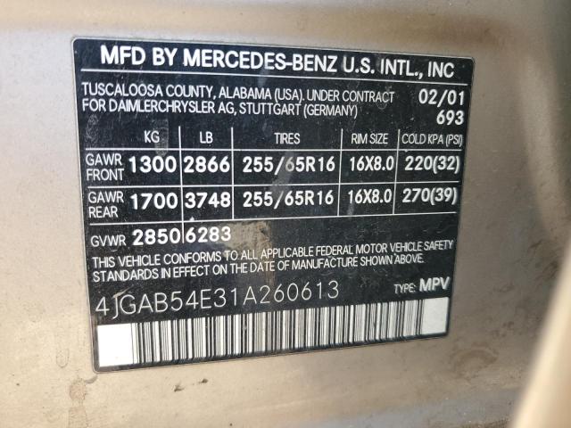 4JGAB54E31A260613 - 2001 MERCEDES-BENZ ML 320 TAN photo 13