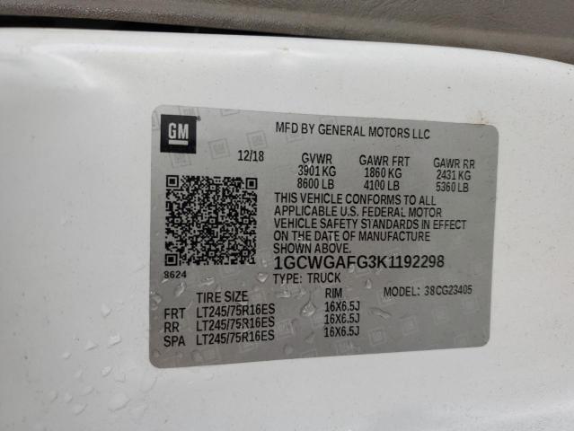 1GCWGAFG3K1192298 - 2019 CHEVROLET EXPRESS G2500 WHITE photo 13