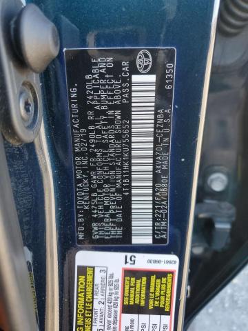 4T1B11HK1KU755652 - 2019 TOYOTA CAMRY L BLUE photo 12