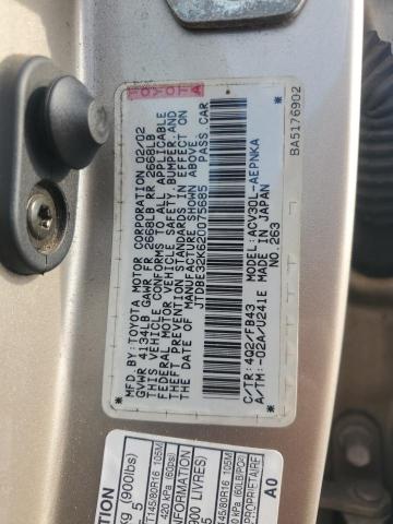 JTDBE32K620075685 - 2002 TOYOTA CAMRY LE GOLD photo 12