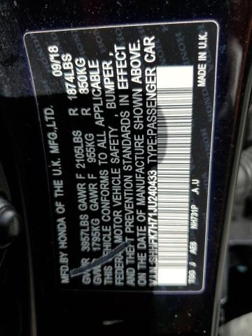 SHHFK7H71JU240433 - 2018 HONDA CIVIC EXL BLACK photo 12