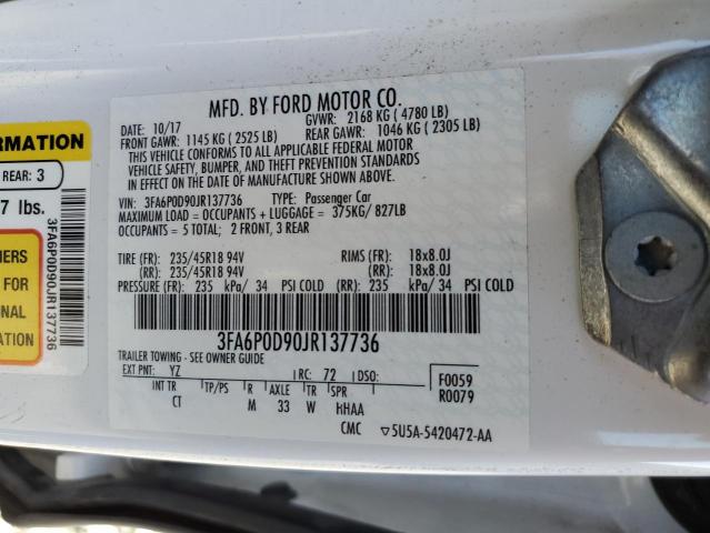 3FA6P0D90JR137736 - 2018 FORD FUSION TITANIUM/PLATINUM WHITE photo 12