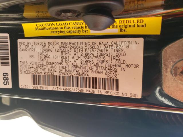 3TMJU4GN9AM103532 - 2010 TOYOTA TACOMA DOUBLE CAB PRERUNNER BLACK photo 12