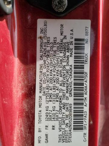 5TEUU42N35Z089849 - 2005 TOYOTA TACOMA ACCESS CAB Марун фото 13