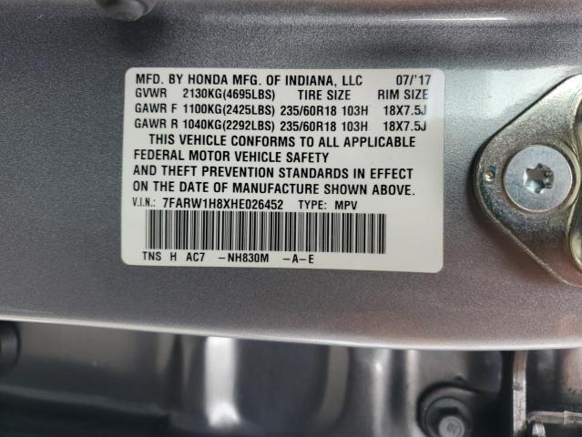 7FARW1H8XHE026452 - 2017 HONDA CR-V EXL SILVER photo 13