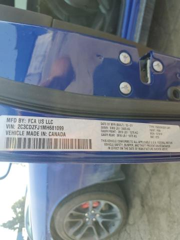 2C3CDZFJ1MH681099 - 2021 DODGE CHALLENGER R/T SCAT PACK BLUE photo 12