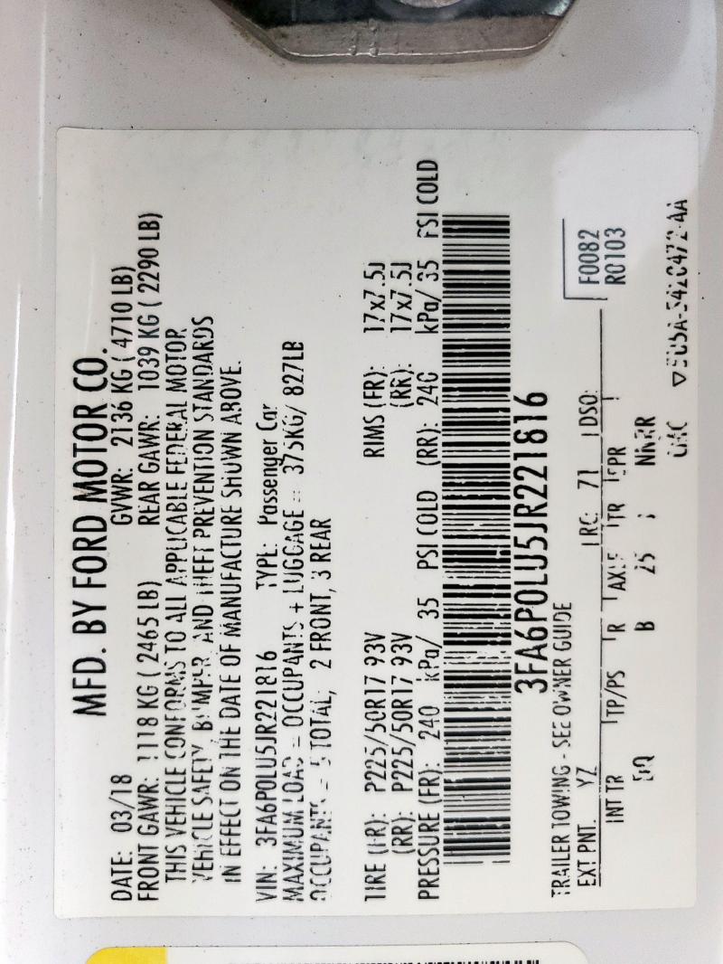 3FA6P0LU5JR221816 - 2018 FORD FUSION SE HYBRID თეთრი ფოტო 12