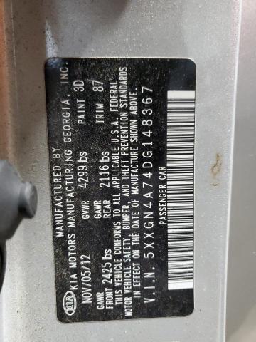 5XXGN4A74DG148367 - 2013 KIA OPTIMA EX SILVER photo 12