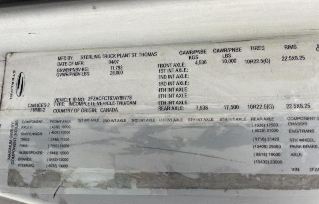 2FZACFCT67AY89778 - 2007 STERLING TRUCK ACTERRA WHITE photo 10