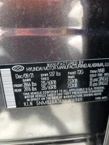 5NMS24AJ6NH416949 - 2022 HYUNDAI SANTA FE SEL GRAY photo 14