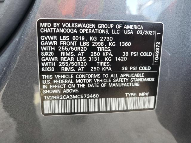 1V2RR2CA3MC573460 - 2021 VOLKSWAGEN ATLAS SE GRAY photo 13