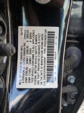 2HGFC2F87KH539547 - 2019 HONDA CIVIC SPORT შავი ფოტო 12