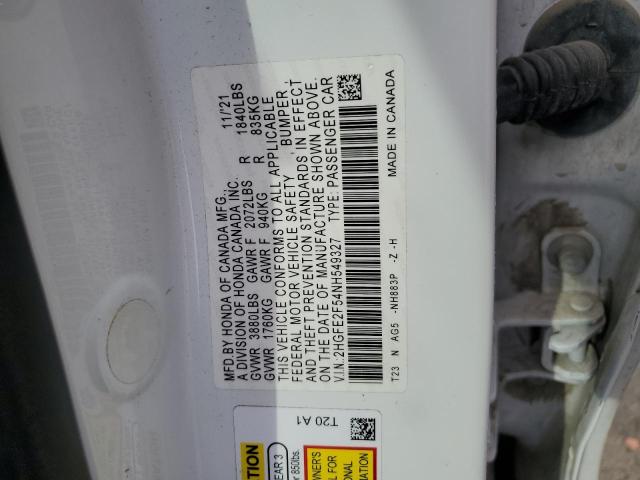 2HGFE2F54NH549327 - 2022 HONDA CIVIC SPORT თეთრი ფოტო 12