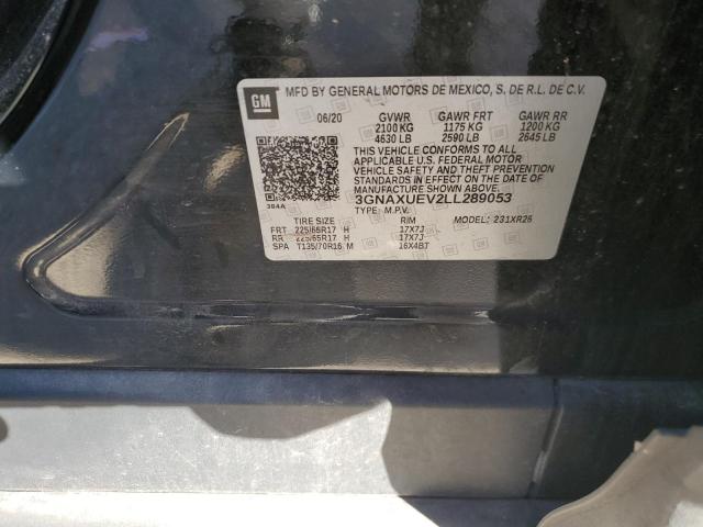 3GNAXUEV2LL289053 - 2020 CHEVROLET EQUINOX LT BLACK photo 12