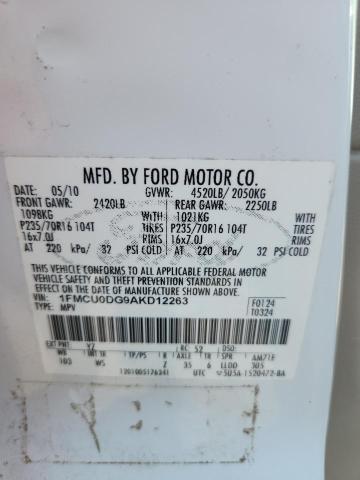 1FMCU0DG9AKD12263 - 2010 FORD ESCAPE XLT 白色 照片 12