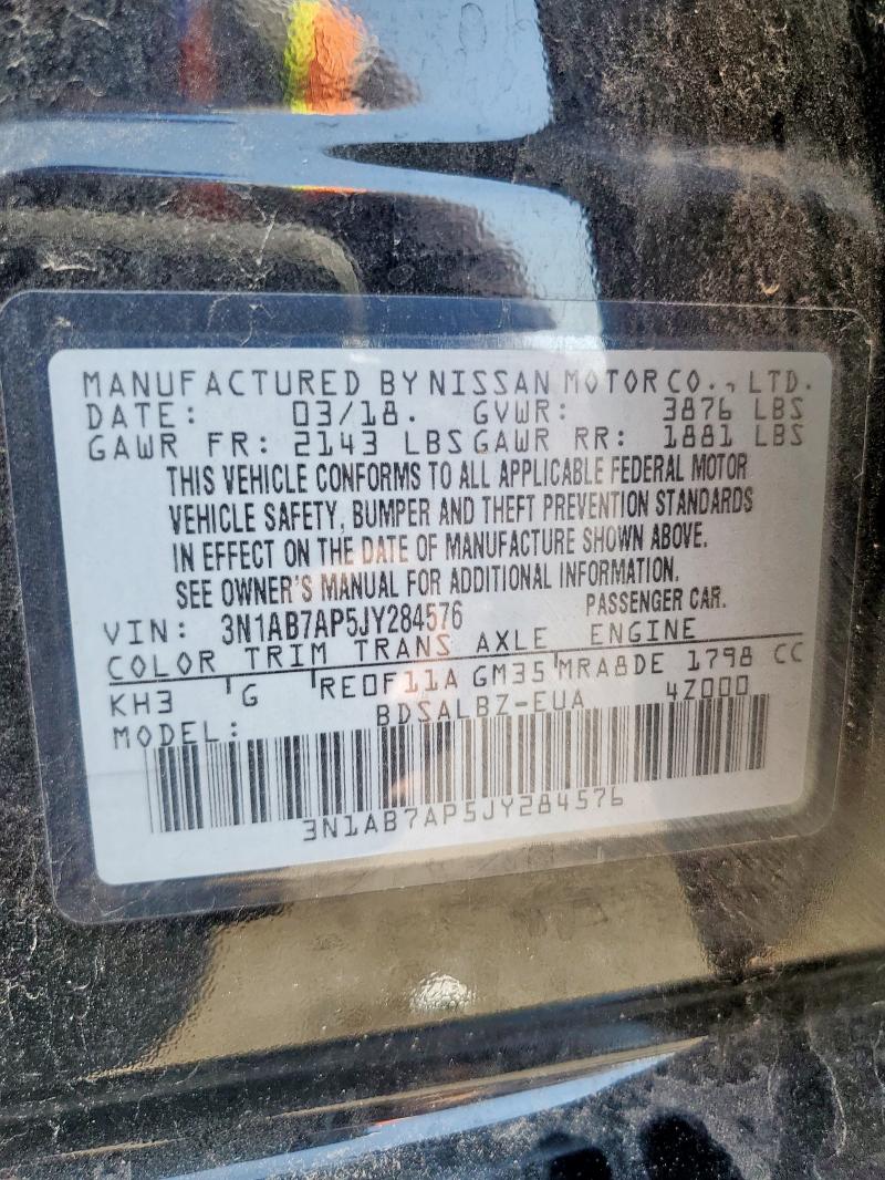 3N1AB7AP5JY284576 - 2018 NISSAN SENTRA S BLACK photo 12