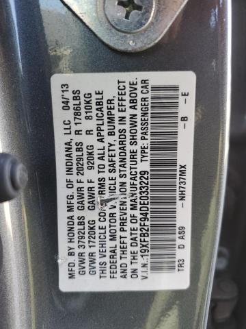 19XFB2F94DE033229 - 2013 HONDA CIVIC EXL ნაცრისფერი ფოტო 12