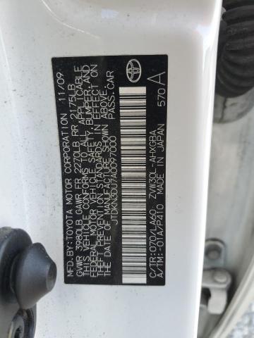 JTDKN3DU7A0097000 - 2010 TOYOTA PRIUS თეთრი ფოტო 12
