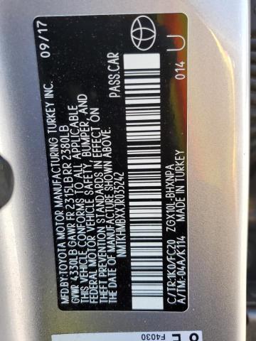 NMTKHMBXXJR035242 - 2018 TOYOTA C-HR XLE Сірий фото 12