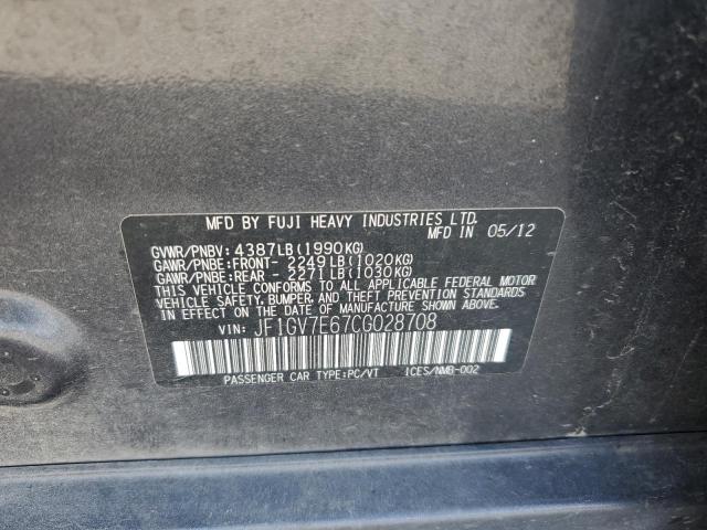 JF1GV7E67CG028708 - 2012 SUBARU IMPREZA WRX GRAY photo 12