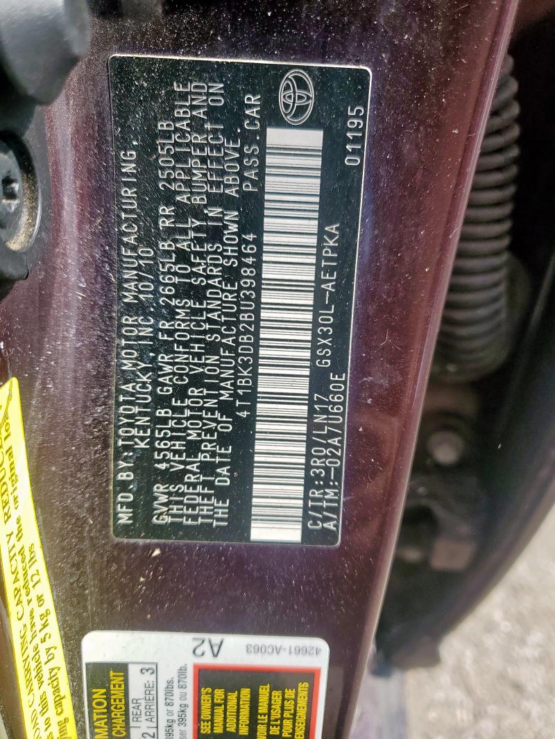 4T1BK3DB2BU398464 - 2011 TOYOTA AVALON BASE Темно-червоний фото 13