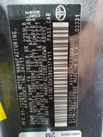 4T1BF3EK5BU217411 - 2011 TOYOTA CAMRY BASE GRAY photo 12