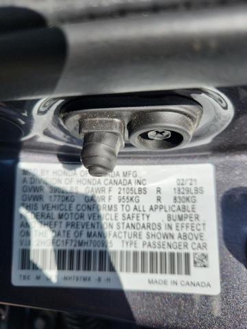 2HGFC1F72MH700925 - 2021 HONDA CIVIC EXL 灰色 照片 12