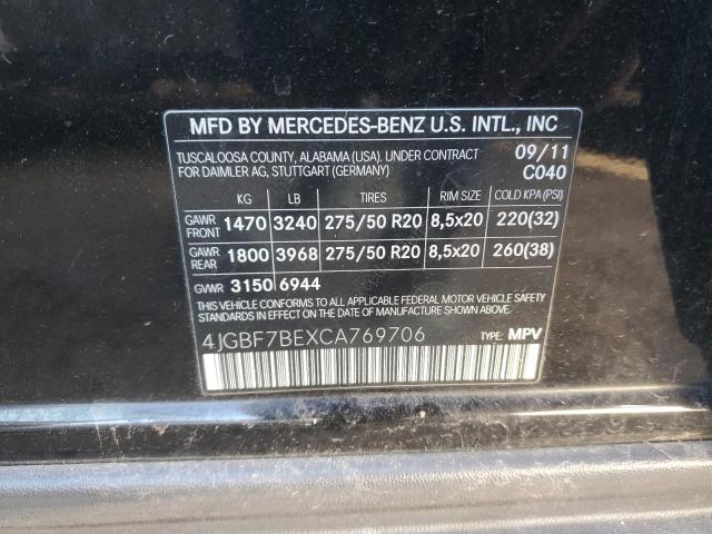 4JGBF7BEXCA769706 - 2012 MERCEDES-BENZ GL 450 4MATIC BLACK photo 13