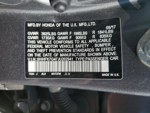 SHHFK7G47JU202941 - 2018 HONDA CIVIC SPORT ვერცხლისფერი ფოტო 12