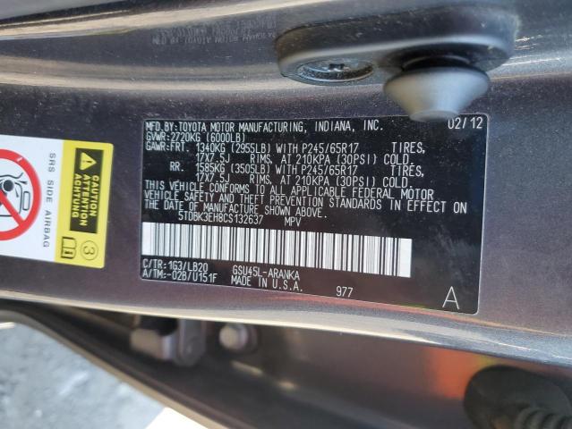 5TDBK3EH8CS132637 - 2012 TOYOTA HIGHLANDER BASE Сұр фото 13