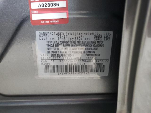 3N1AB7AP8HY297249 - 2017 NISSAN SENTRA S GRAY photo 12