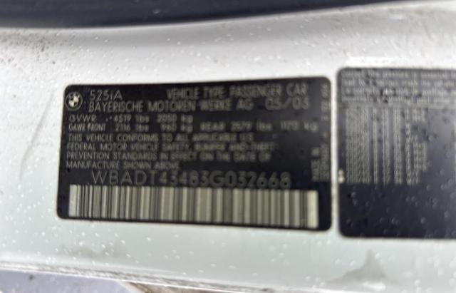 WBADT43483G032668 - 2003 BMW 525 I AUTOMATIC WHITE photo 10