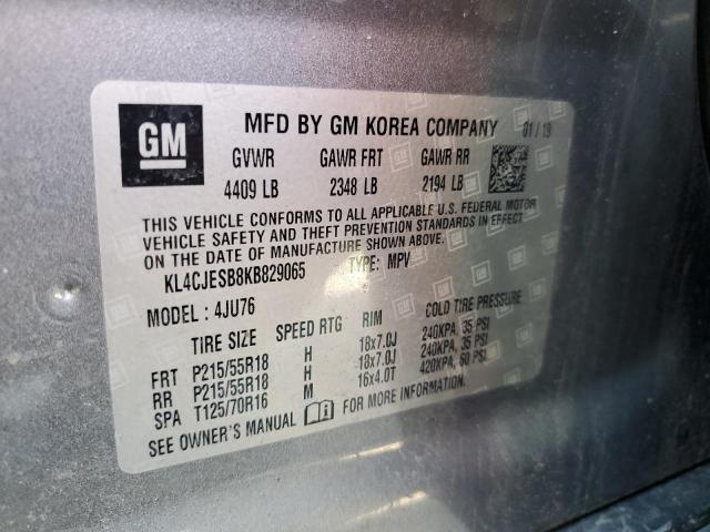 KL4CJESB8KB829065 - 2019 BUICK ENCORE PREFERRED ნაცრისფერი ფოტო 12