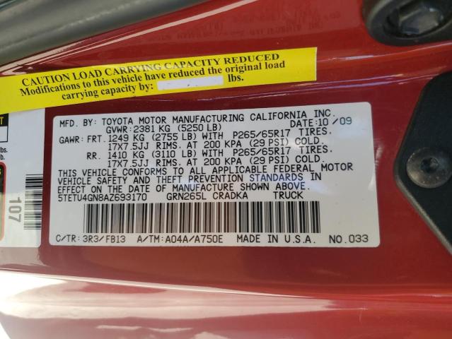 5TETU4GN8AZ693170 - 2010 TOYOTA TACOMA PRERUNNER ACCESS CAB BURGUNDY photo 13