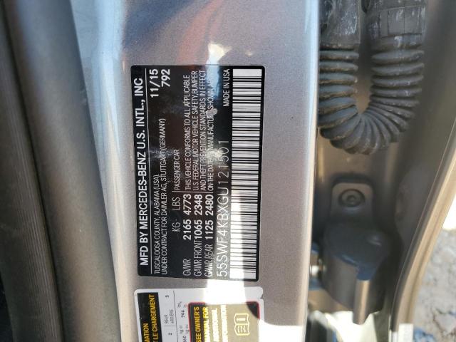 55SWF4KBXGU121501 - 2016 MERCEDES-BENZ C 300 4MATIC GRAY photo 12