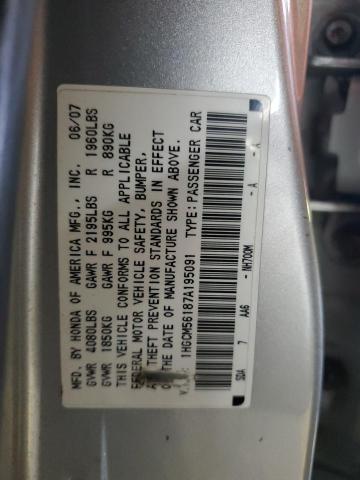 1HGCM56187A195091 - 2007 HONDA ACCORD VALUE SILVER photo 13